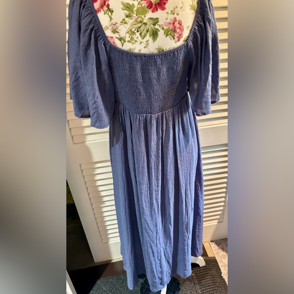 NWT PinkBlush Maternity Navy Front Tie Ruffle Sleeve Midi Dress - Picture 10 of 12